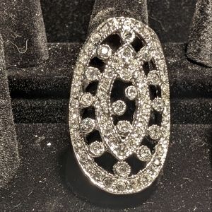 Art deco style‎ vintage costume statement ring silvertone and clear crystals